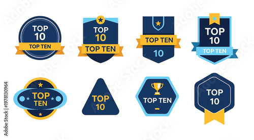 Set of blue and gold top ten award badges