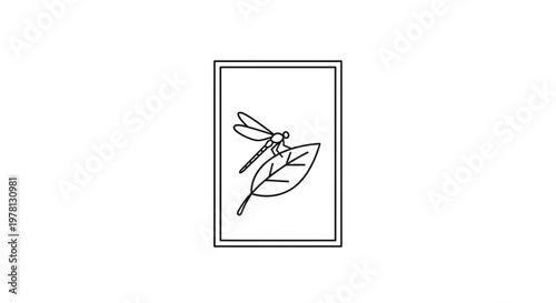 Dragonfly on Leaf Line Art Illustration - Minimalist Nature Icon