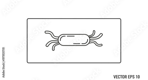 Bacterium Icon, Rod-Shaped Microorganism with Flagella, Scientific Vector Illustration