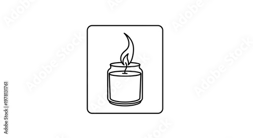 Candle in a Jar Icon, Simple Line Art Illustration of a Burning Candle in a Glass Container