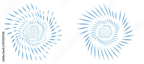 Blue halftone spiral vortex with dots of varying sizes on dark background. vector illustration of an abstract background