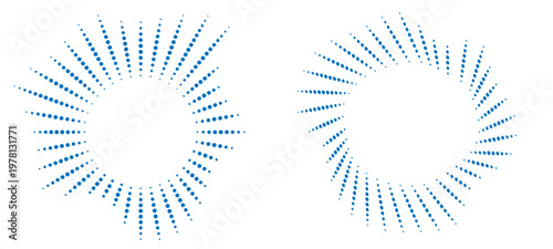 Blue halftone spiral vortex with dots of varying sizes on dark background. vector illustration of an abstract floral background