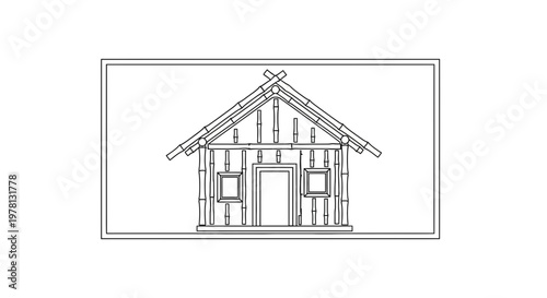 Bamboo Hut Drawing: Simple Rustic Dwelling, Traditional Architecture, Natural Materials