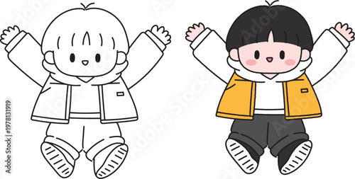 Cute Child Sitting with Arms Up Cartoon Illustration