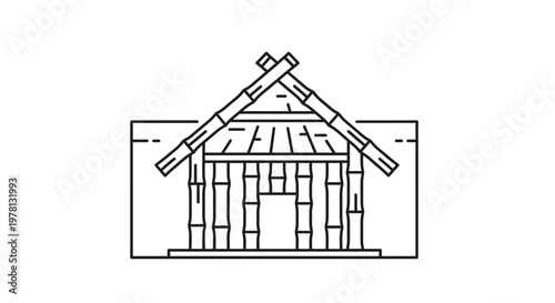 Bamboo Hut Icon: Traditional Tropical Dwelling, Eco-friendly Architecture, Simple Line Art