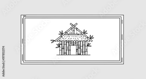 Bamboo Hut Illustration: Tropical Dwelling with Thatched Roof and Leafy Accents