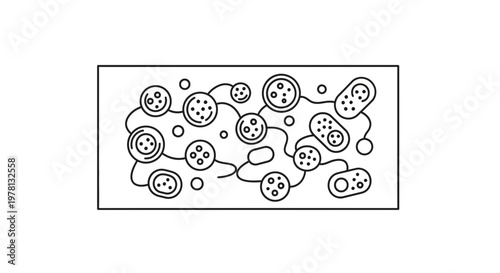 Abstract biological network of cells and molecules, scientific illustration