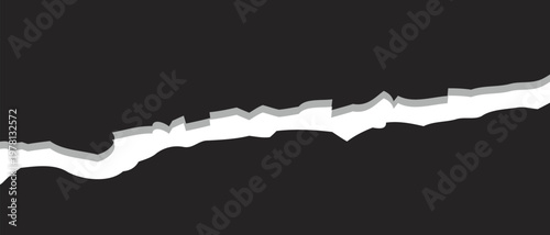 Torn paper strip with jagged edges revealing white layer beneath dark surface creating contrast texture separation design background abstract effect