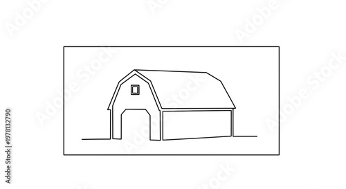 Barn Outline Drawing, Simple Farm Building Icon, Minimalist Rural Structure