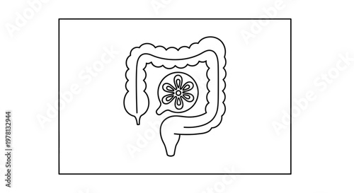 Colon Health Icon: Intestine with Flower Symbolizing Wellness and Digestion