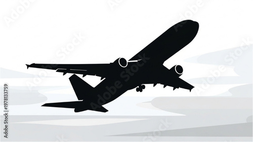 Vector CAD illustration of airplane taking off in the air