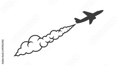 Airplane soars through vector CAD designed clouds in the sky