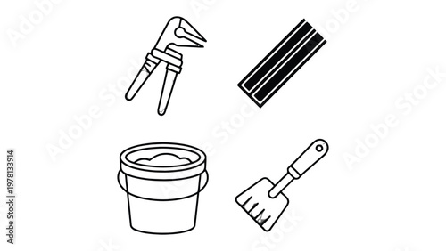 Tools of the Trade: A collection of essential tools of the construction trade, laid out ready for the day's work. It's time for work!