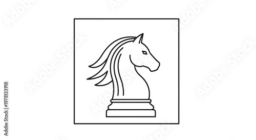 Black and White Chess Knight Icon on White Background