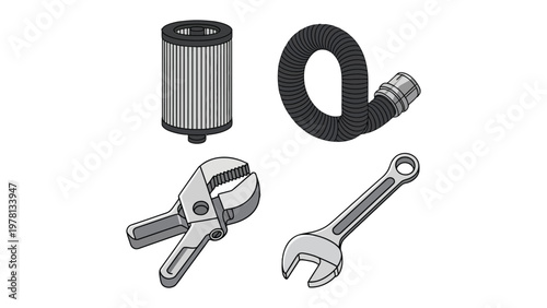 Mechanical Assembly: An array of industrial tools and components, essential for engineering, maintenance, and construction tasks. Capturing a range of mechanical elements with detailed precision.
