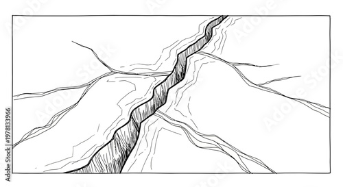 Cracked Earth Surface with Deep Fissure, Dry Ground Texture, Drought and Natural Disaster Concept
