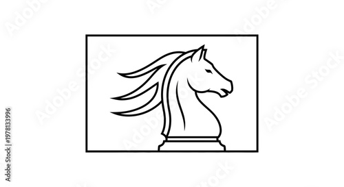 Black and White Chess Knight Icon, Horse Head Silhouette, Strategic Game Piece, Minimalist Design