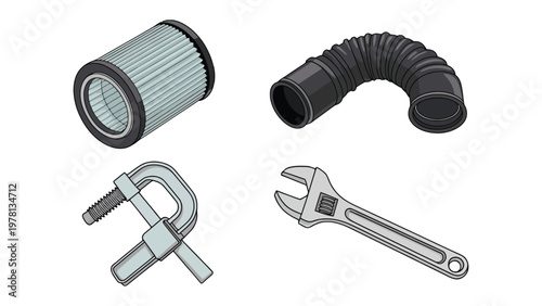 Mechanic's Essential Toolkit: An illustrated overview of fundamental mechanic tools, designed to aid with the process of vehicle repair and maintenance.