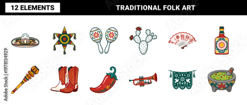 Mexican Fiesta Folk Art Asset Sheet
