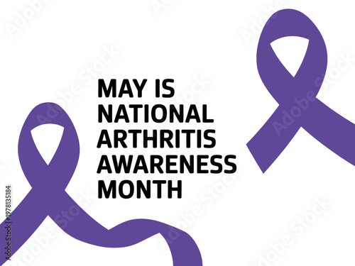 National Arthritis Awareness Month observed in May with purple ribbons on a white background