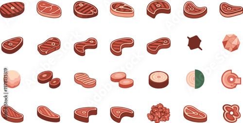 Steak Meat Vector Set Collection with Beef Cuts Grill and Butcher Icons