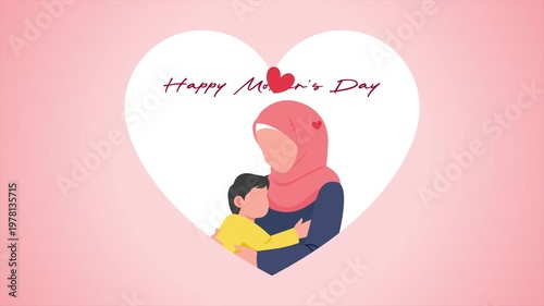 Mother And Child Inside Heart. Mother Day concept. Full length animation illustration. High quality 4k footage