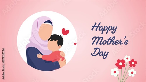 Mother Holding Baby On Mothers Day. Mother Day concept. Full length animation illustration. High quality 4k footage