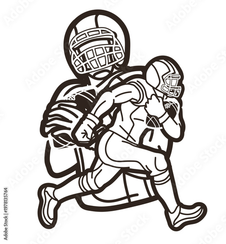 American Football Sport Players Mix Action Cartoon Graphic Vector