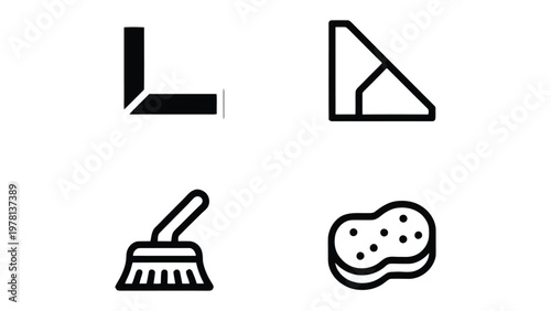 Cleaning Symbols Illustration: Clean and clear collection of cleaning tools illustration and shape symbols. Representing hygiene and tidiness