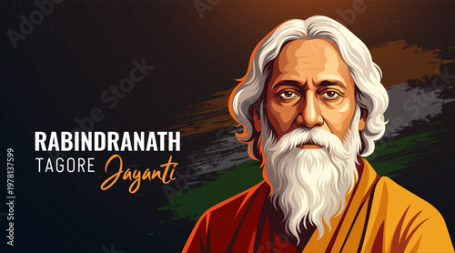 Rabindranath Tagore Jayanti Background with Artistic Portrait and Cultural Theme