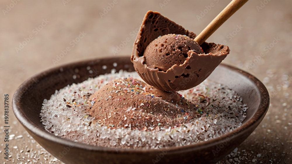 Fototapeta premium Image of a bowl of delicious chocolate ice cream served