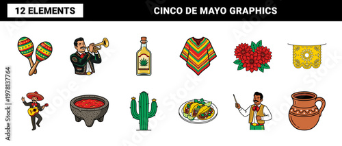 Mexican Fiesta Mariachi and Culture Graphic Set