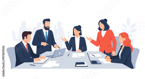 Business people sitting at meeting table.