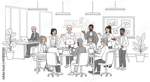 Diverse group of business professionals meeting.