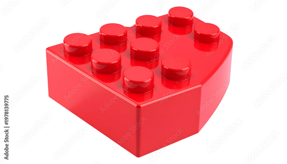 Fototapeta premium Red construction block with rounded edges on a dark background; toy building