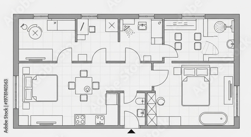 Architectural floor plan of a modern apartment layout.