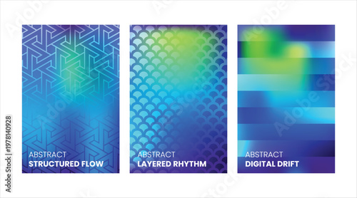 Three abstract gradient backgrounds with geometric and blurred effects