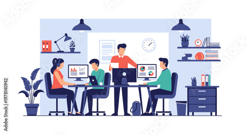 Business people working at office desk.