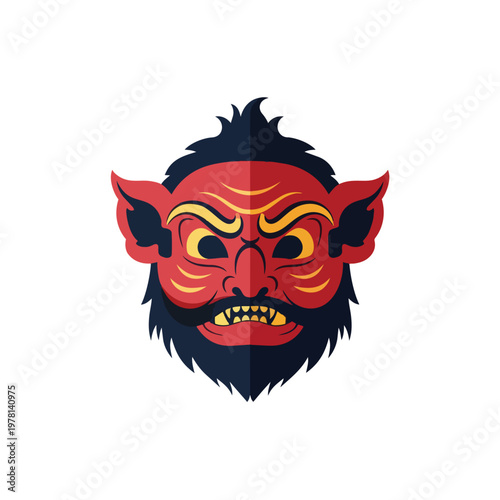 Cartoon devil face with beard.