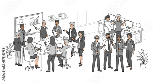 Business people in office setting working.