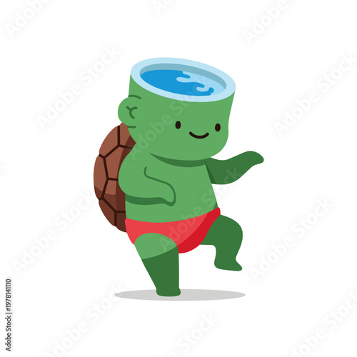 Cartoon turtle character in swimwear.
