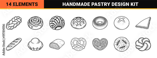 Artisanal Bread and Pastry Line Art Kit