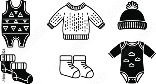 Baby clothes icons in minimalist Scandinavian style collection