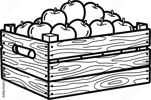 Fresh apples in vintage wooden crate at farmers market