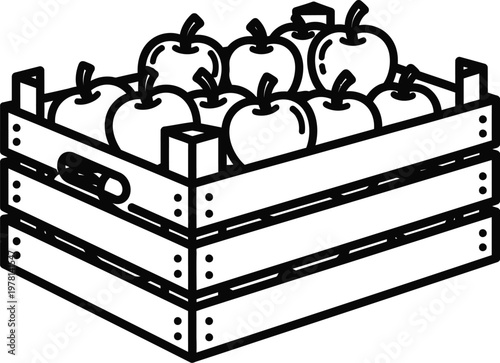 Fresh apples in vintage wooden crate at farmers market