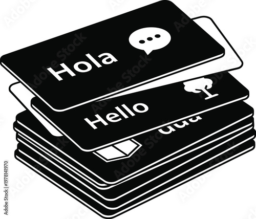 Educational flashcards for vocabulary study in isometric design