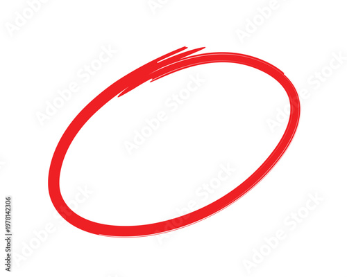 Red hand drawn circle outline on transparent background.