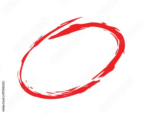 Red hand drawn oval outline on transparent background.