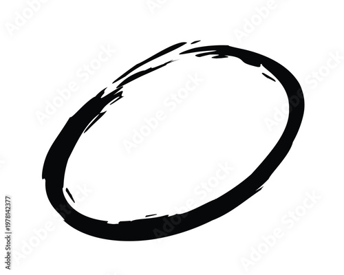 Black hand drawn circle outline on transparent background.