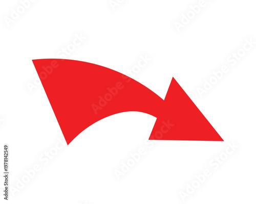 Solid red curved 3D style arrow icon for business presentations and directional guidance.